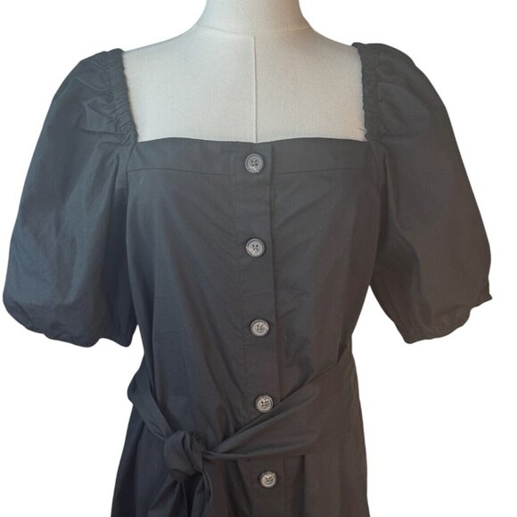 2/$30 J.Crew M Black Midi Dress Puff Sleeves & Button Front With Wide Sash - Picture 6 of 15
